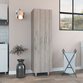 Closet Pantry Copenhague, Five Shelves, Double Door Cabinet, Light Gray / White Finish